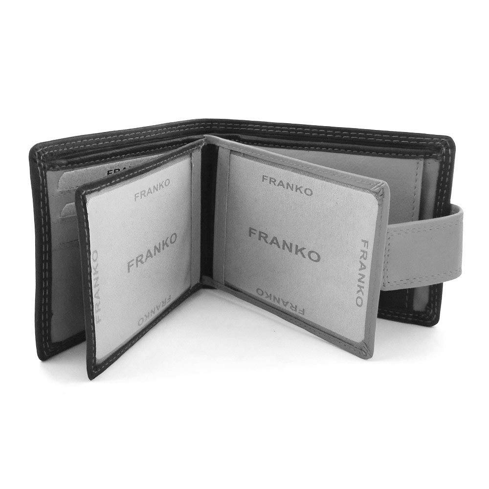 Кожен портфейл с двоен сив шев със закопчаване