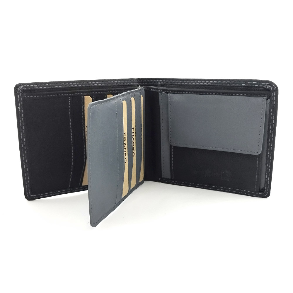 Кожен портфейл с двоен сив шев