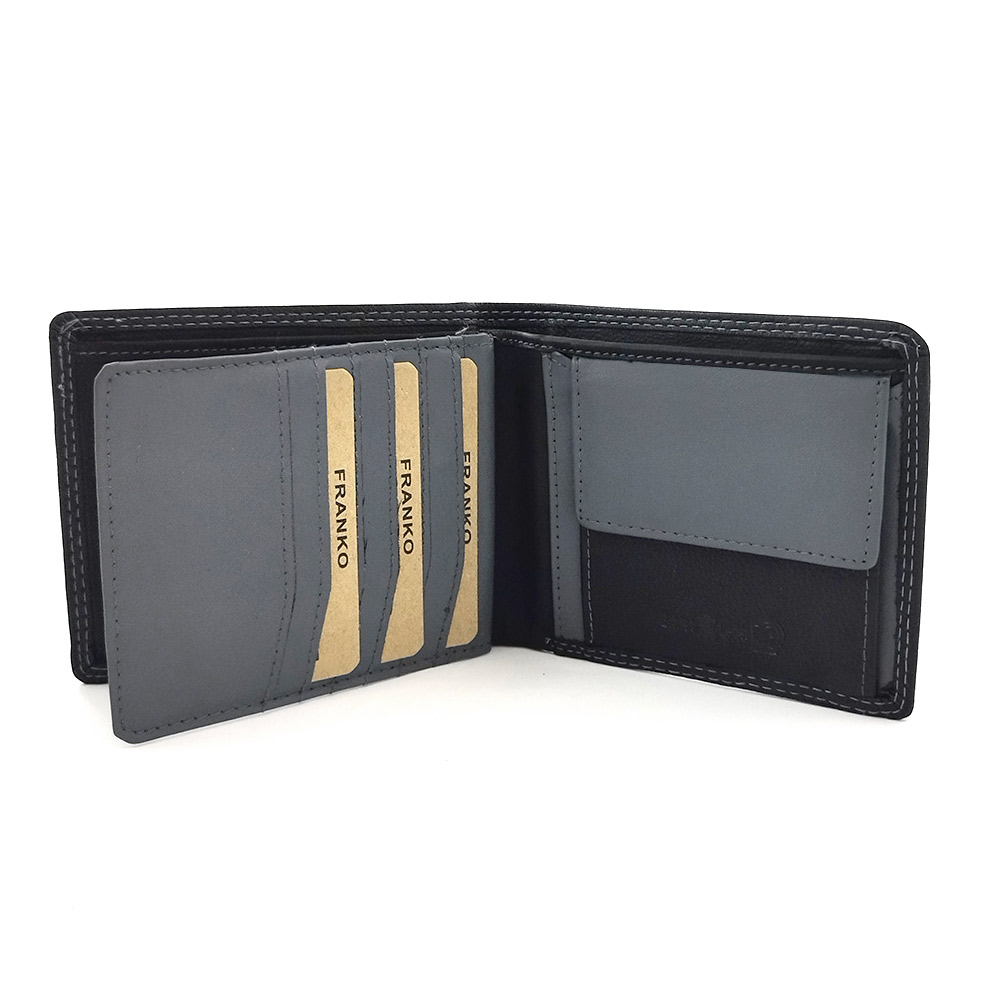 Кожен портфейл с двоен сив шев