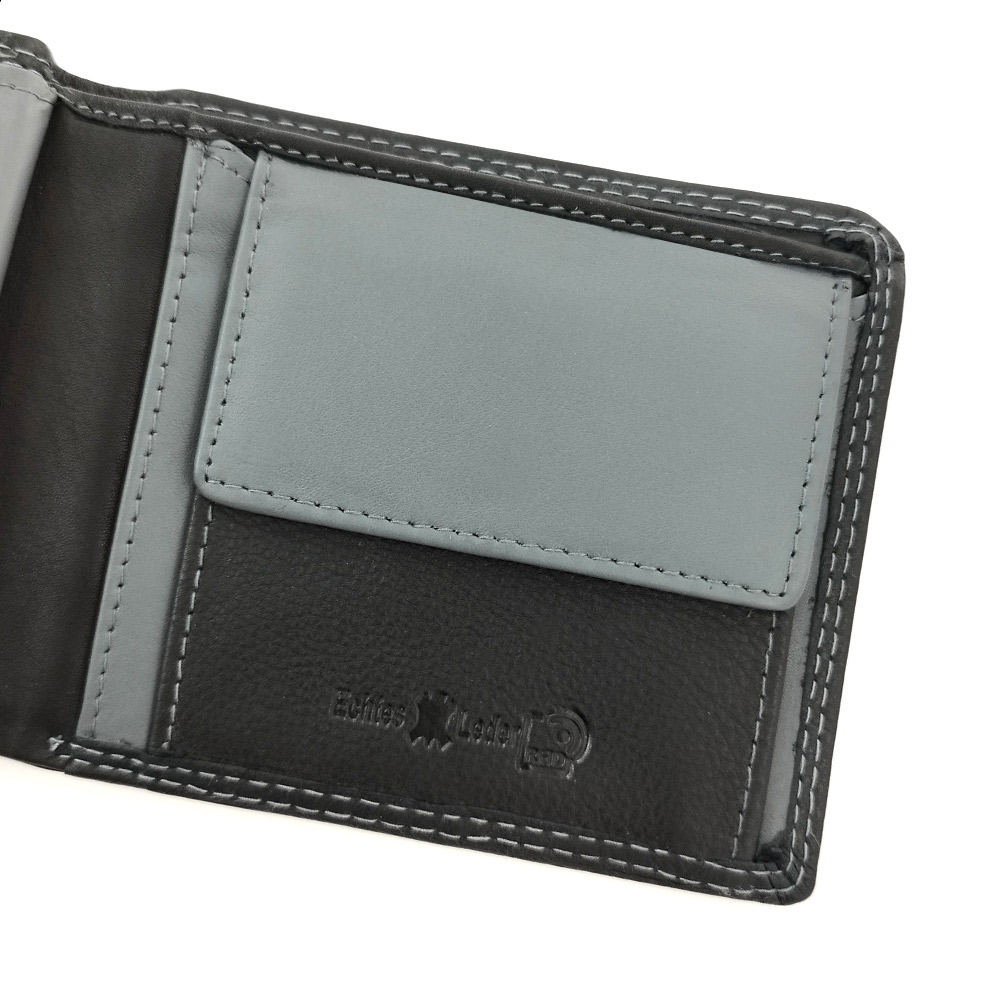 Кожен портфейл с двоен сив шев