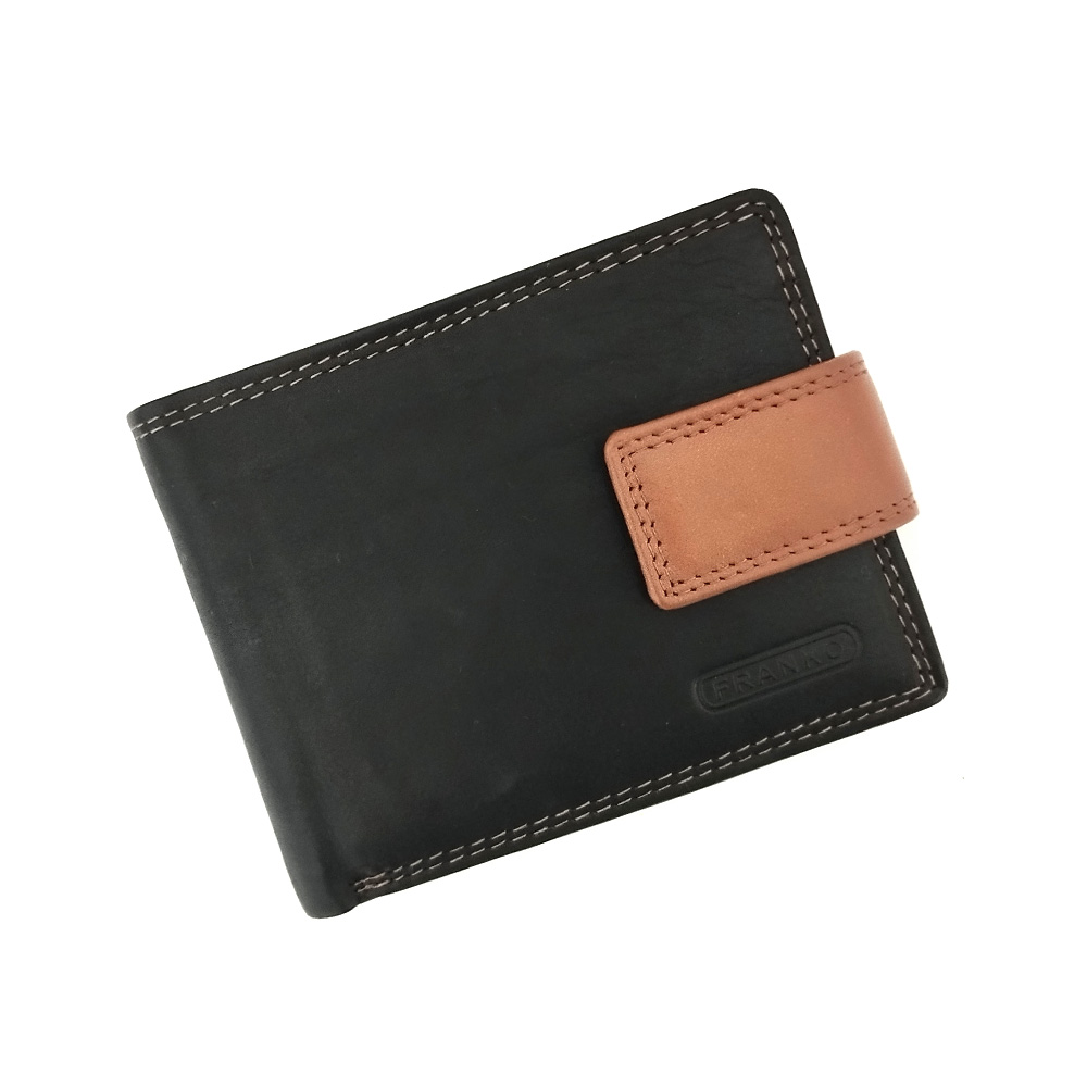 Кожен портфейл с двоен кафяв шев със закопчаване