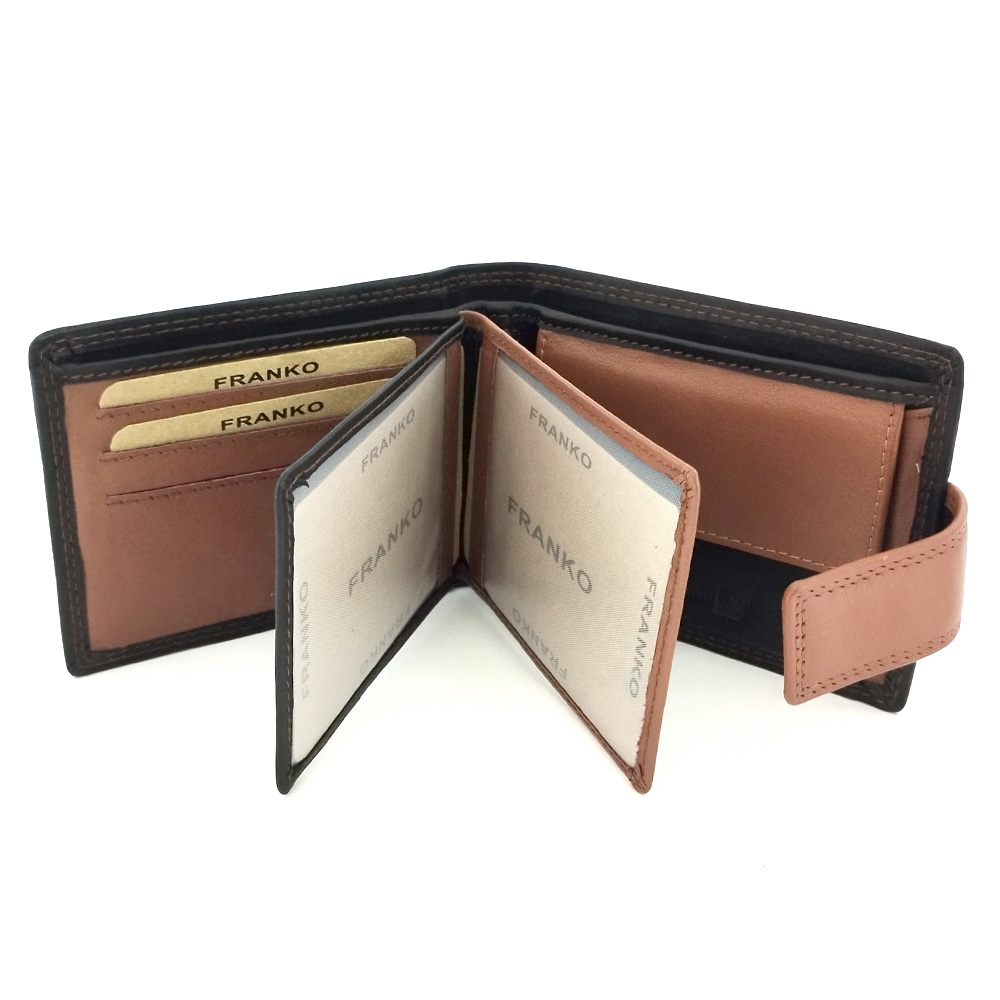 Кожен портфейл с двоен кафяв шев със закопчаване