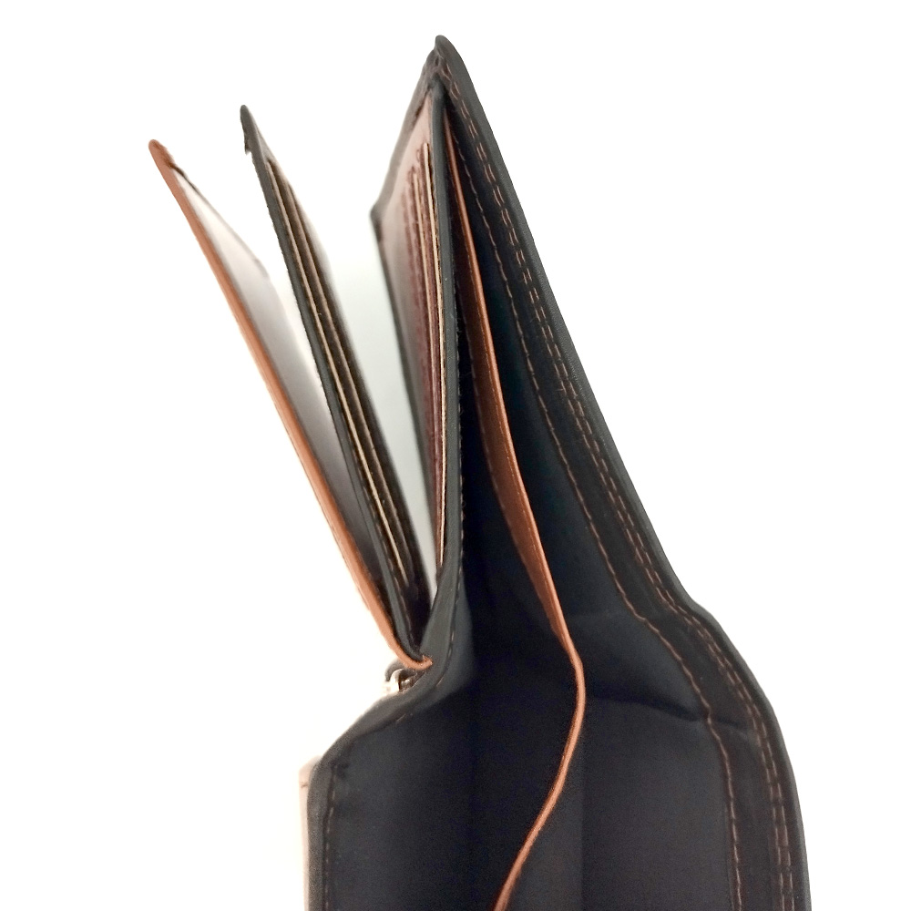 Кожен портфейл с двоен кафяв шев със закопчаване