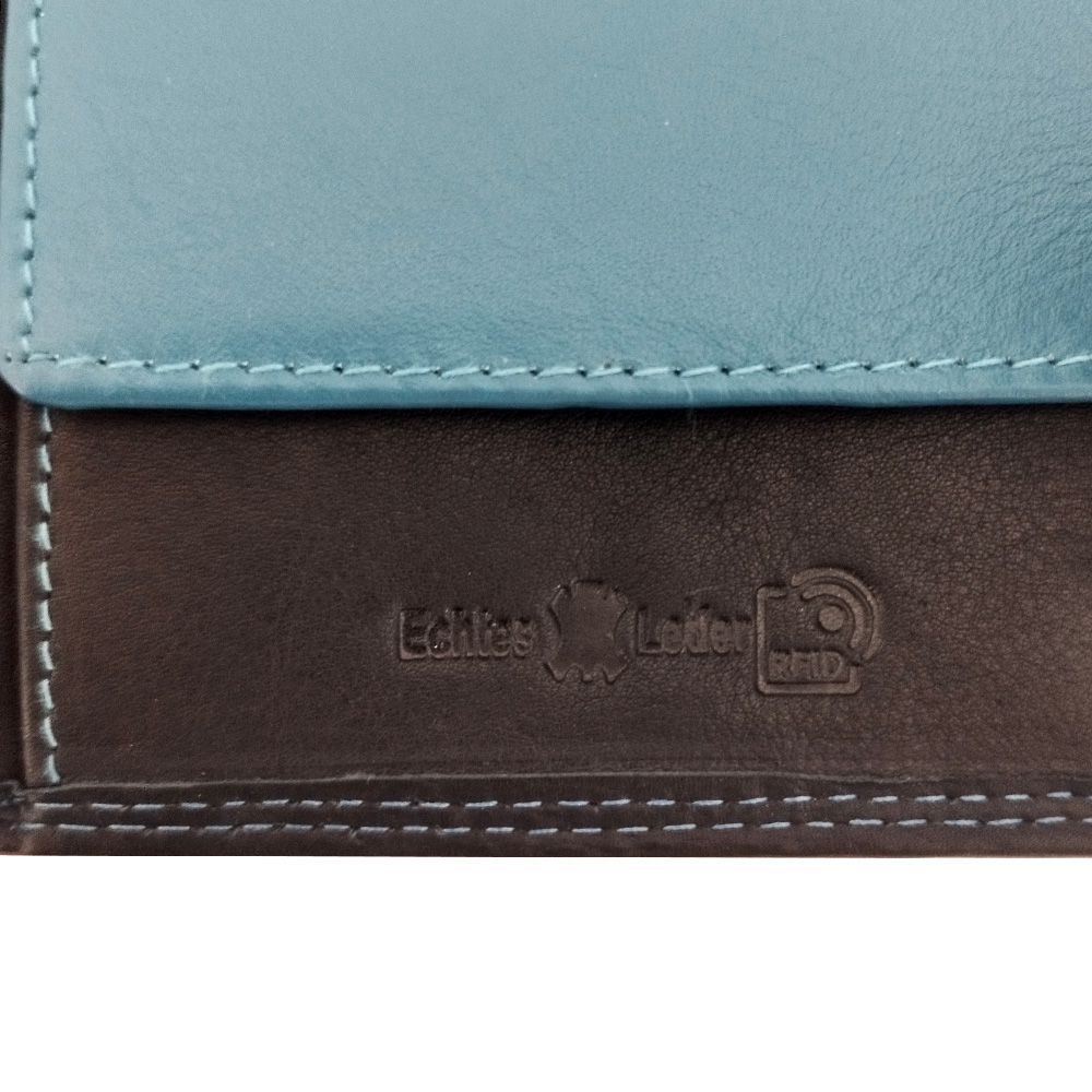 Кожен портфейл с двоен син шев със закопчаване