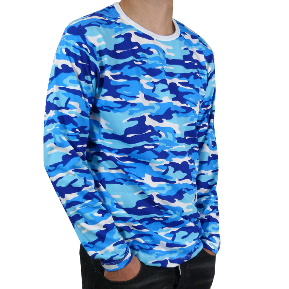 Тениска с Дълъг ръкав - Синьо бял камуфлаж Тениска с Дълъг ръкав - Синьо бял камуфлаж